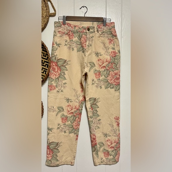 Lauren Ralph Lauren Soft Linen Floral Cargo Cropped Pants Women Capri 6 Beige - Picture 1 of 5